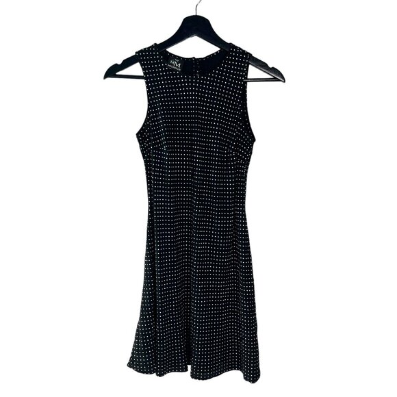 Vintage 90s Black White Micro Polkadot Fit Flare Sleeveless Short Dress Small - Picture 1 of 10